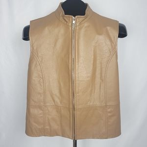 Nygard Leather/Knit Zip Vest Taupe Sz S Mixed Media Sleeveless.